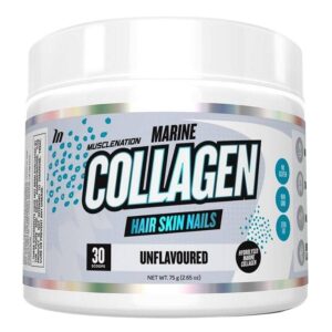 Close up image of Muscle Nation Marine Collagen with white background.