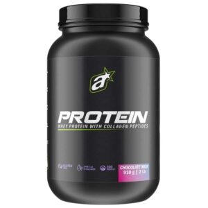 A close-up digital rendering of the Athletic Sport Protein supplement bottle, placed on a white background. The label on the bottle is clearly visible, and the supplement's name is legible. The design and details of the bottle are shown in high definition.