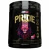 A close-up digital rendering of the EHP Labs Pride Raspberry Twizzle flavour Pre-Workout supplement bottle, placed on a white background. The label on the bottle is clearly visible, and the supplement's name is legible. The design and details of the bottle are shown in high definition.