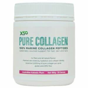 Close up image of X50 Pure Collagen Australian Kakadu Plum flavour with white background