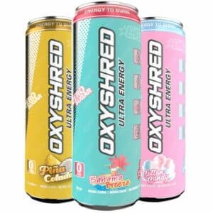 A close-up digital rendering of EHP Labs – Oxyshred Ultra Energy RTD can, all flavours, placed on a white background. The label on the can is clearly visible, and the supplement's name is legible. The design and details of the can are shown in high definition.