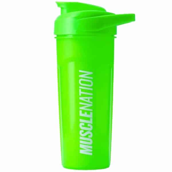 A close-up digital rendering of the Muscle Nation 700ml Shaker, Apple Colour placed on a white background. The Shaker is clearly visible. The design and details of the shaker are shown in high definition.
