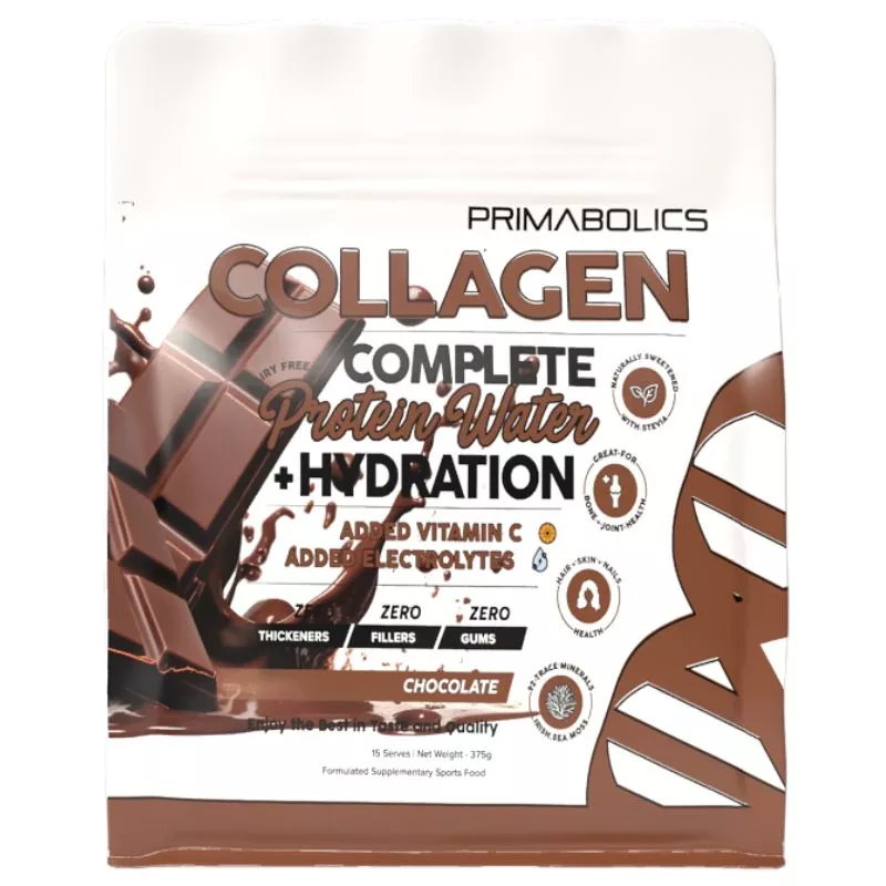 Primabolics Collagen Complete Protein Water Chocolate – 15 serves, formulated to support hydration and daily wellbeing.